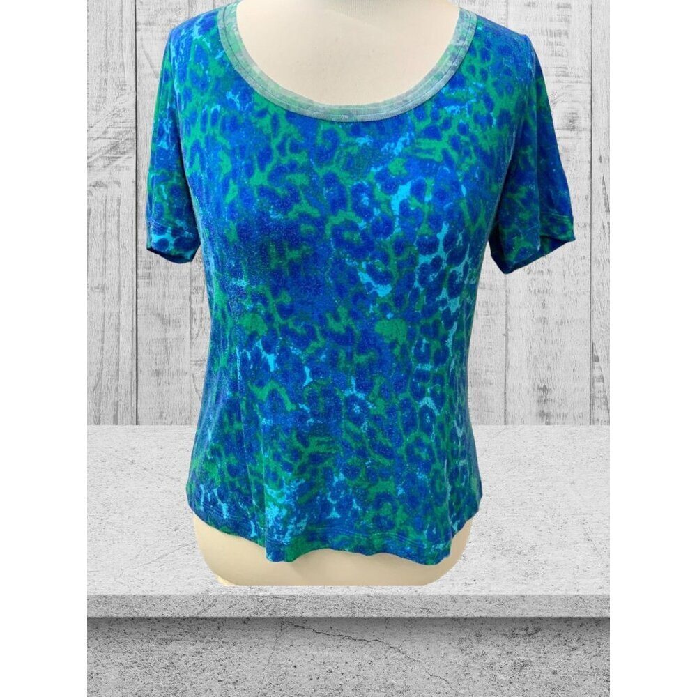 St John Sport spandex blend blue camouflage short sleeve pullover tunic Small - Picture 6 of 10